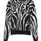 Black White Print Women Pullover Sweater
