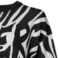 Black White Print Women Pullover Sweater