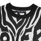 Black White Print Women Pullover Sweater