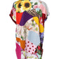Multicolor Patchwork Short Sleeve Blouse Top