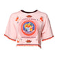 Pink Print Cotton Short Sleeves Cropped Top