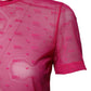 Pink Nylon See Through Women Short Sleeves Top