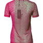 Pink Nylon See Through Women Short Sleeves Top