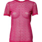 Pink Nylon See Through Women Short Sleeves Top