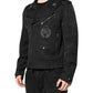 Black Brocade Cotton Full Zip Biker Jacket