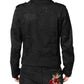 Black Brocade Cotton Full Zip Biker Jacket