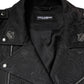 Black Brocade Cotton Full Zip Biker Jacket