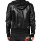 Black Lambskin Leather Full Zip Biker Jacket