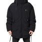 Black Nylon Full Zip Hooded Parka Jacket