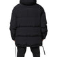 Black Nylon Full Zip Hooded Parka Jacket