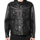Black Polyester Button Down Biker Jacket