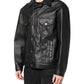 Black Polyester Button Down Biker Jacket