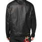 Black Polyester Button Down Biker Jacket