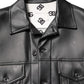 Black Polyester Button Down Biker Jacket
