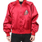 Red Floral Patch Full Zip Men Bomber Jacket