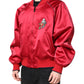 Red Floral Patch Full Zip Men Bomber Jacket