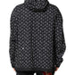 Black Heart Print Hooded Windbreaker Jacket
