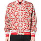 White Cherry Print Full Zip Bomber Jacket