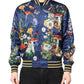 Blue Polyester Floral Print Bomber Jacket