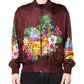 Maroon Floral Print Full Zip Bomber Jacket