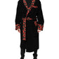 Black Cherry Print Wrap Robe Men Coat Jacket