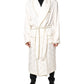 Ivory Silk Logo Men Wrap Robe Coat Jacket