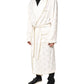 Ivory Silk Logo Men Wrap Robe Coat Jacket