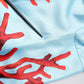 Blue Red Coral Print Wrap Robe Coat Jacket