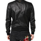 Black Lambskin Leather Full Zip Biker Jacket