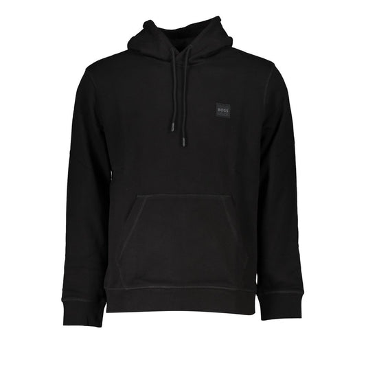 Black Cotton Men Hooded Sweater