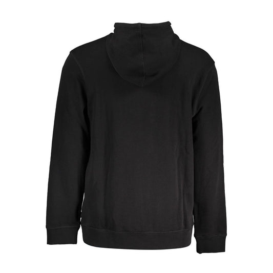 Black Cotton Men Hooded Sweater
