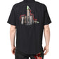 Black Printed Short Sleeves Collared Men Casual Shirt