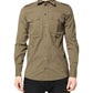 Brown Cotton Stretch Casual Long Sleeves Shirt