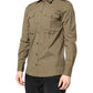 Brown Cotton Stretch Casual Long Sleeves Shirt