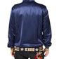 Blue Nylon Logo Patch Men Bomber Sweater