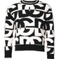 Black White Knit Logo Print Pullover Sweater