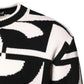 Black White Knit Logo Print Pullover Sweater