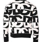 Black White Knit Logo Print Pullover Sweater