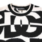 Black White Knit Logo Print Pullover Sweater