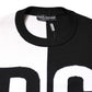 Black White Knit Logo Print Pullover Sweater