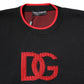 Black Nylon DGLogo Knit Men Pullover Sweater