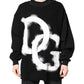 Black Cotton Logo Print Men Pullover Sweater