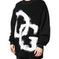 Black Cotton Logo Print Men Pullover Sweater