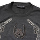Gray Embroidery Knit Men Pullover Sweater