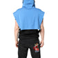 Blue Cotton Hooded Men Sportswear Vest Sweater