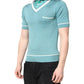 Green Printed Collared Short Sleeve T-shirt