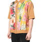 Brown Floral Collared Short Sleeve T-shirt