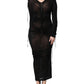 Black Mesh Trim Bodycon Long Sheath Dress
