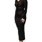 Black Mesh Trim Bodycon Long Sheath Dress