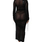 Black Mesh Trim Bodycon Long Sheath Dress